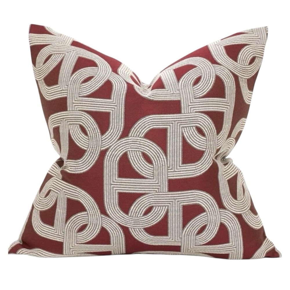 Decorative Geometric Accent Pillow in Burgundy and Cream - Picture 3 of 3